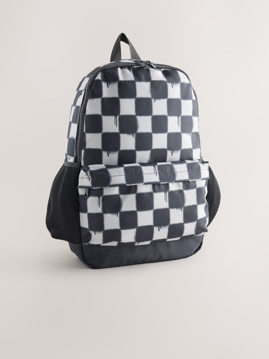 Monochrome Checkerboard Printed Backpack image 1