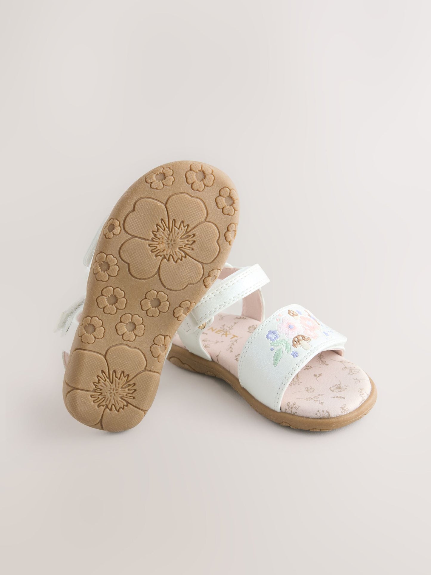 White Embroidered Touch Fastening Sandals image 3