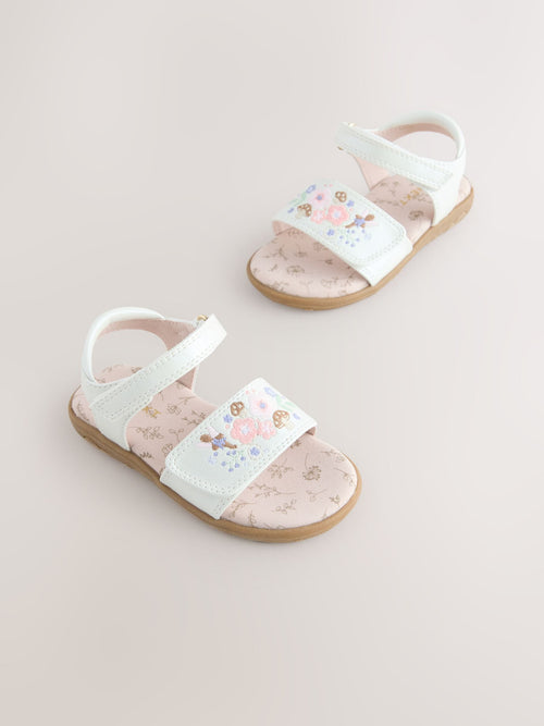 White Embroidered Touch Fastening Sandals image 1