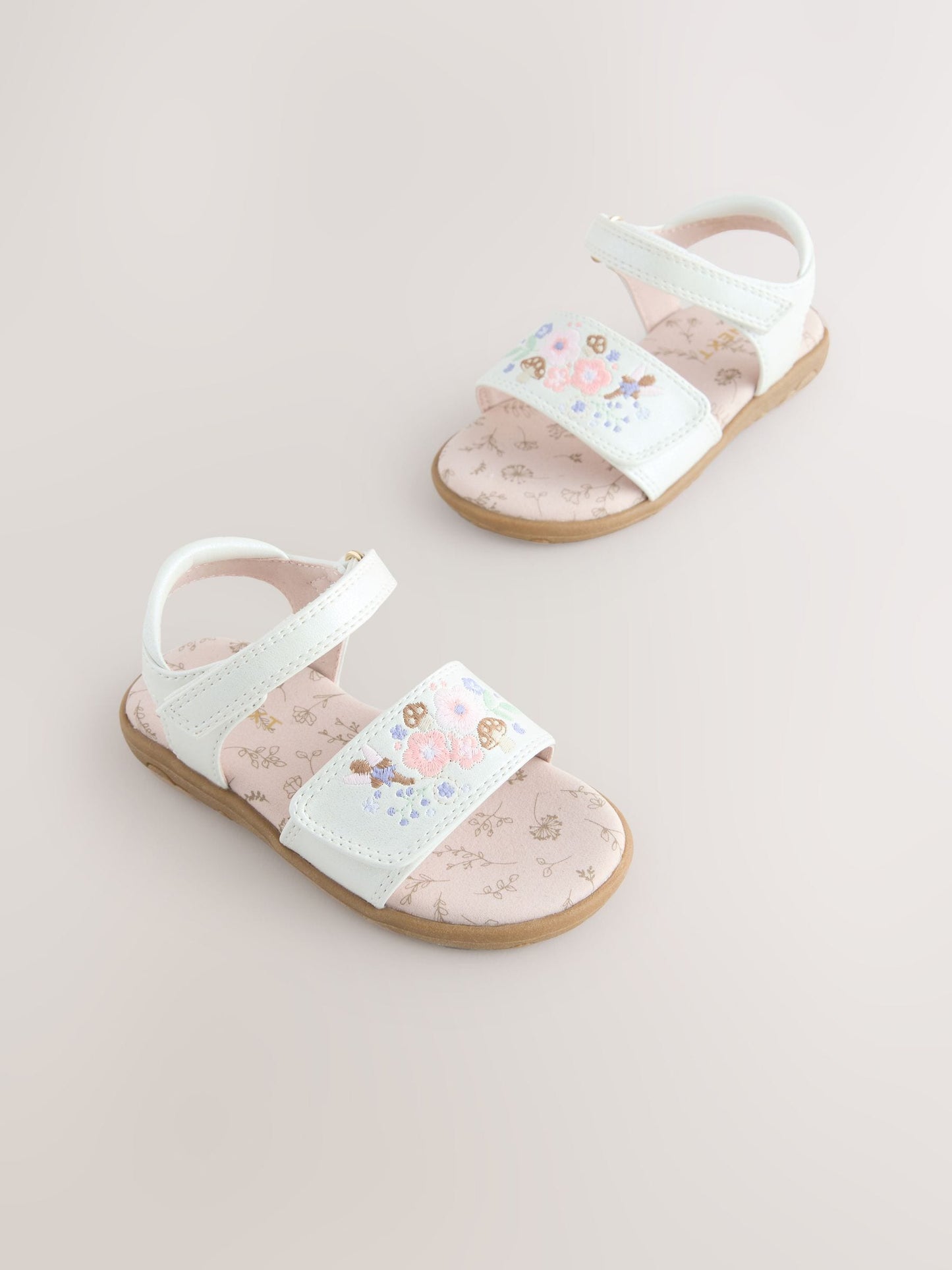 White Embroidered Touch Fastening Sandals image 1