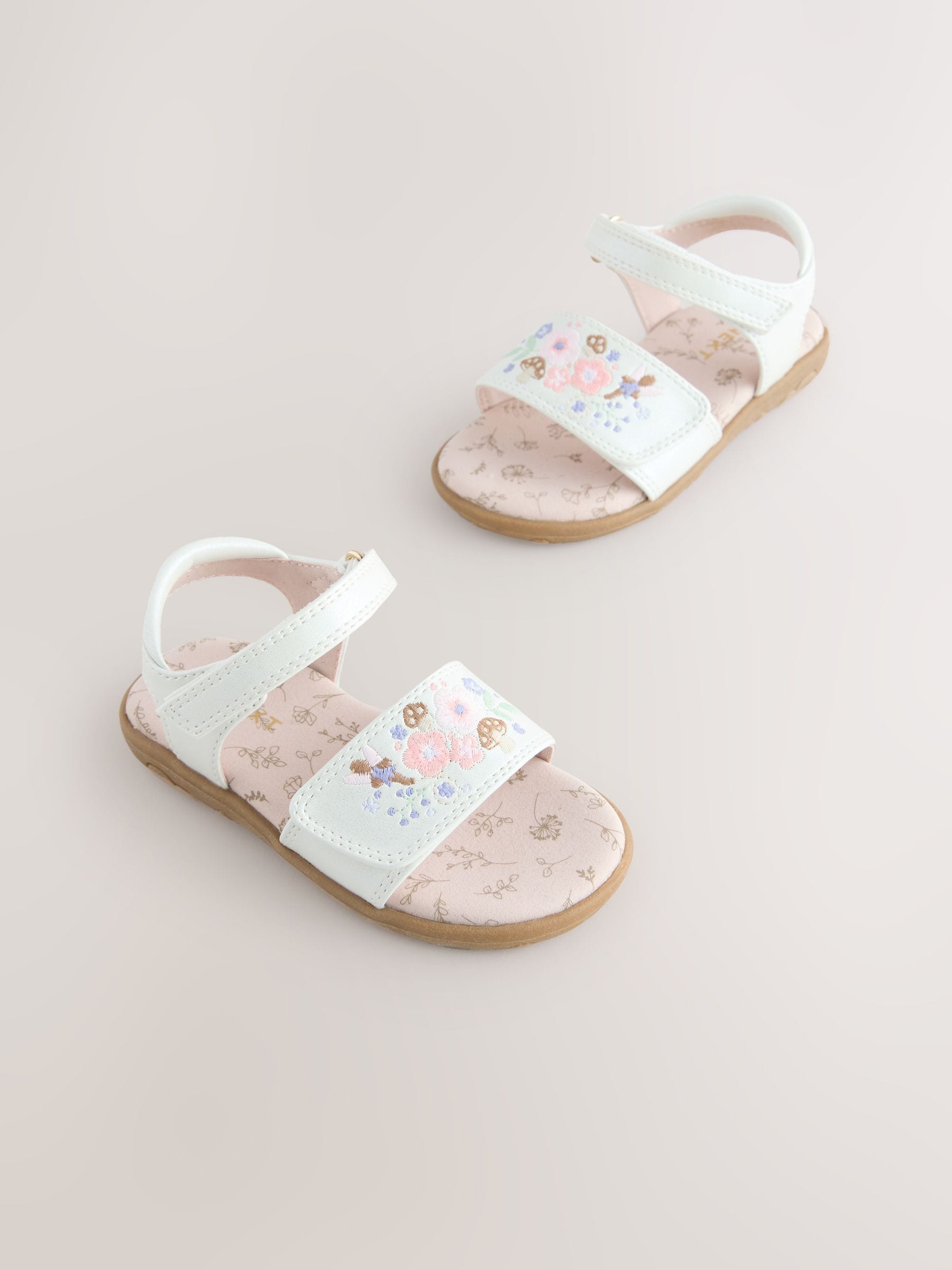 White Embroidered Touch Fastening Sandals image 1