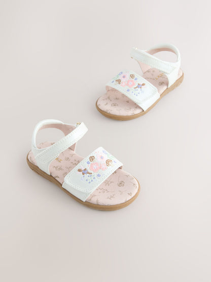 White Embroidered Touch Fastening Sandals image 1