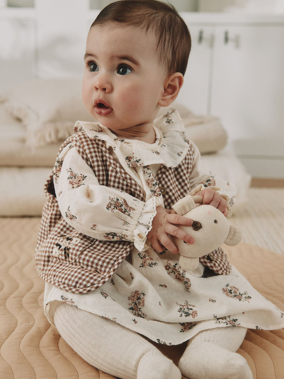 Dsiney Kidz - Ecru Floral Woven Baby Dress, Gilet And Tights 3 Piece Set (0mths-2yrs) image 1