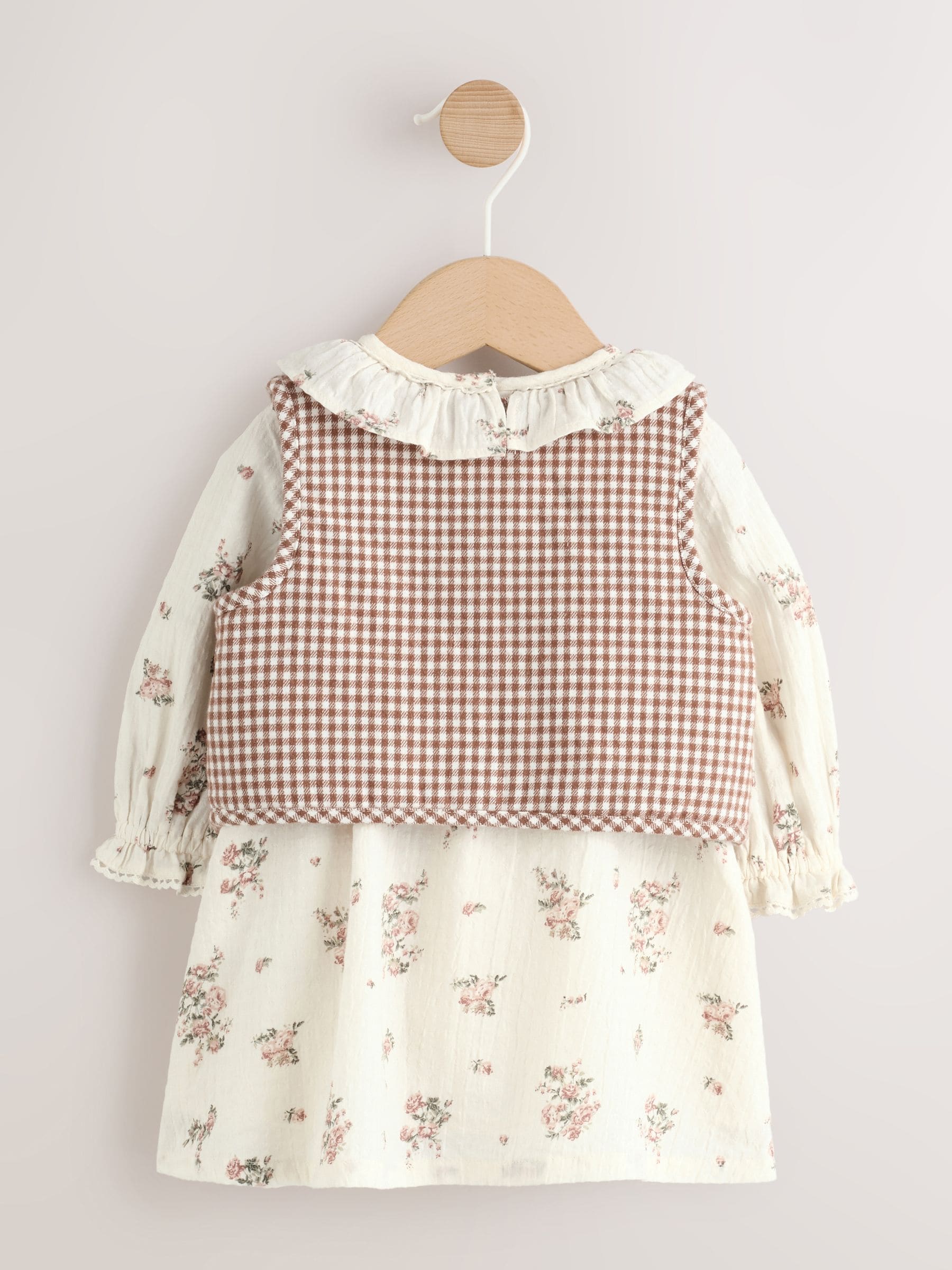 Dsiney Kidz - Ecru Floral Woven Baby Dress, Gilet And Tights 3 Piece Set (0mths-2yrs) image 6