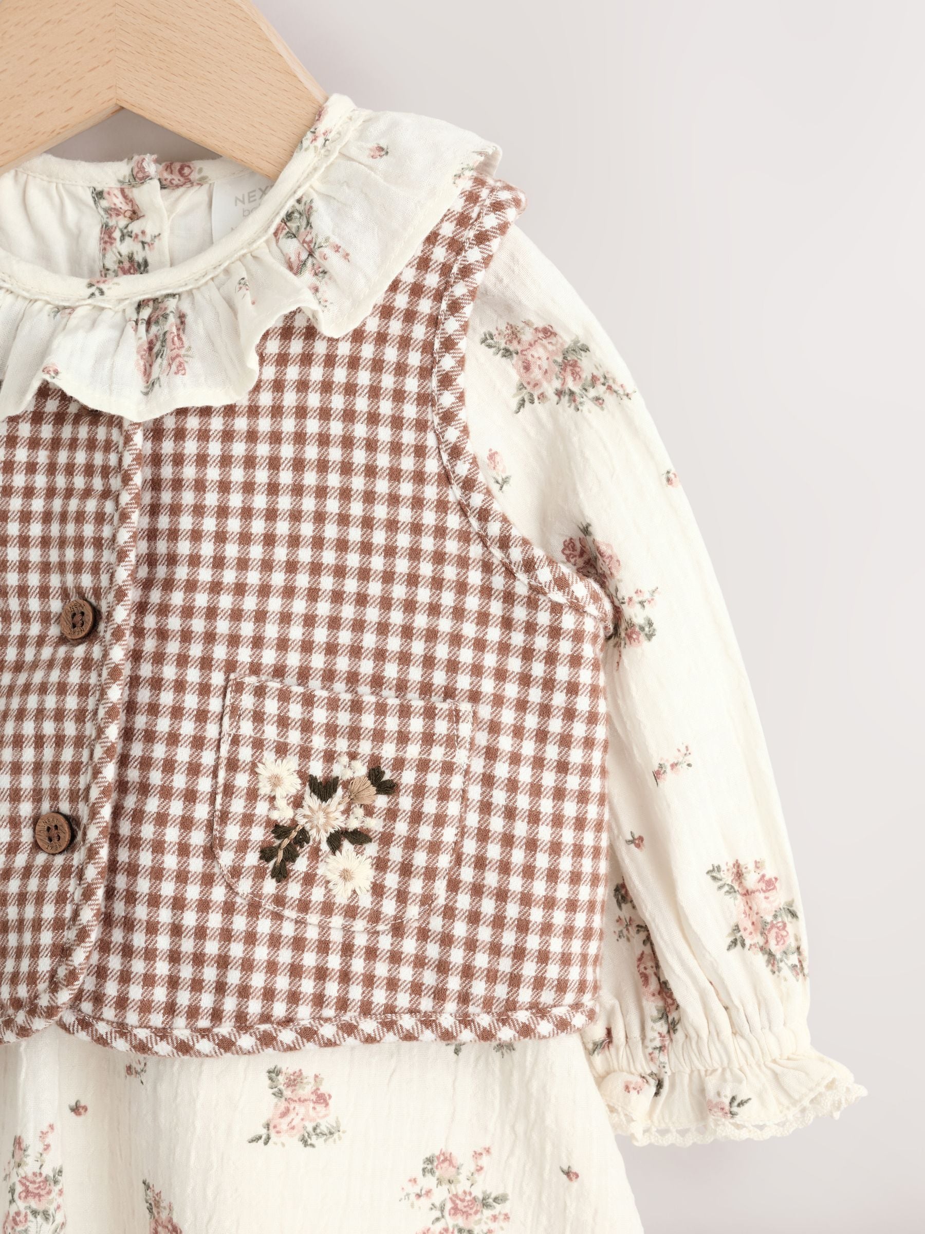 Dsiney Kidz - Ecru Floral Woven Baby Dress, Gilet And Tights 3 Piece Set (0mths-2yrs) image 7