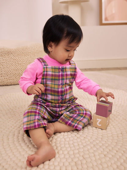 Green Check Baby Long Sleeve Bodysuit And Woven Dungaree 2 Piece Set (0mths-2yrs) image 1