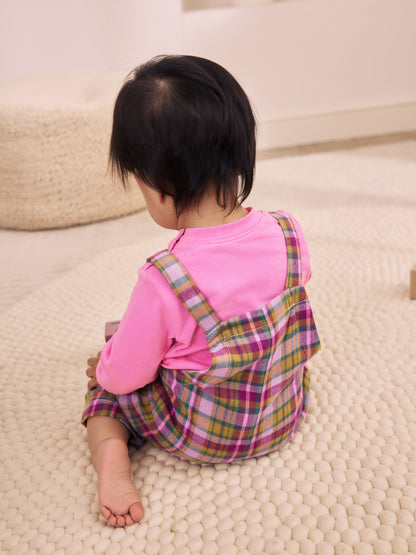 Green Check Baby Long Sleeve Bodysuit And Woven Dungaree 2 Piece Set (0mths-2yrs) image 3