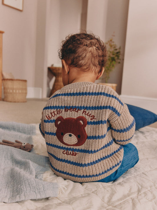 Brown/Blue Stripe Embroidered Bear Cardigan (0mths-2yrs) - image 1
