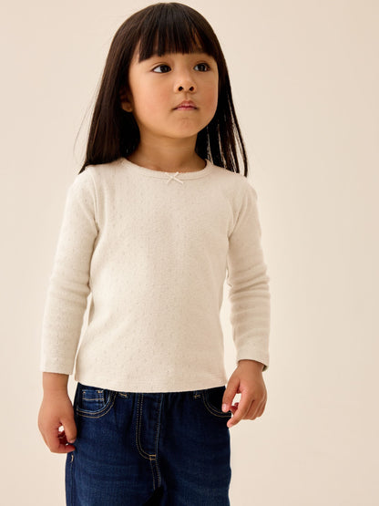 Dsiney Kidz - Ecru Long Sleeve Pointelle Top (3mths-7yrs) image 1