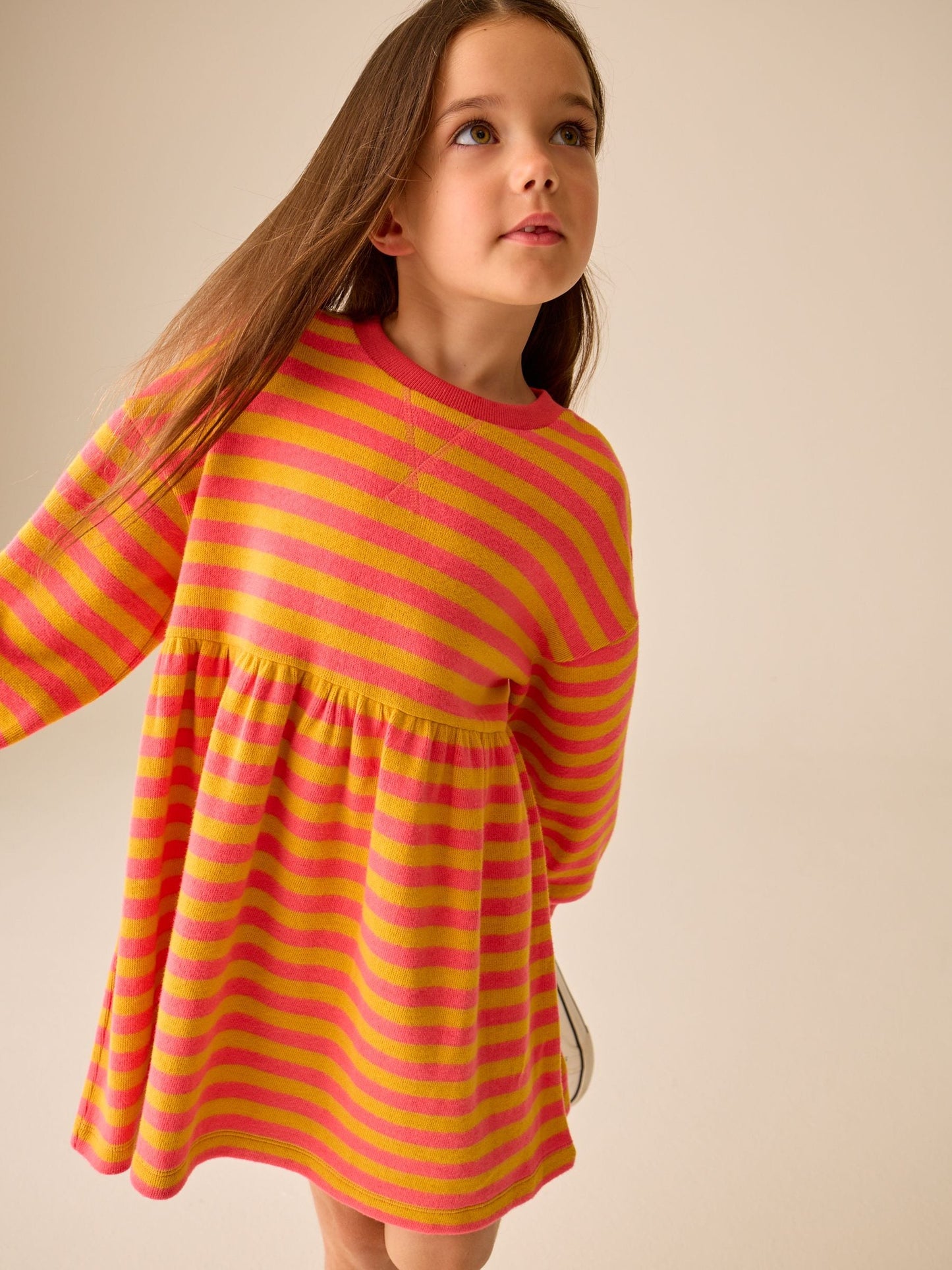 Dsiney Kidz - Pink and Orange Stripe Cosy Rib Jumper Dress (3-16yrs) image 1