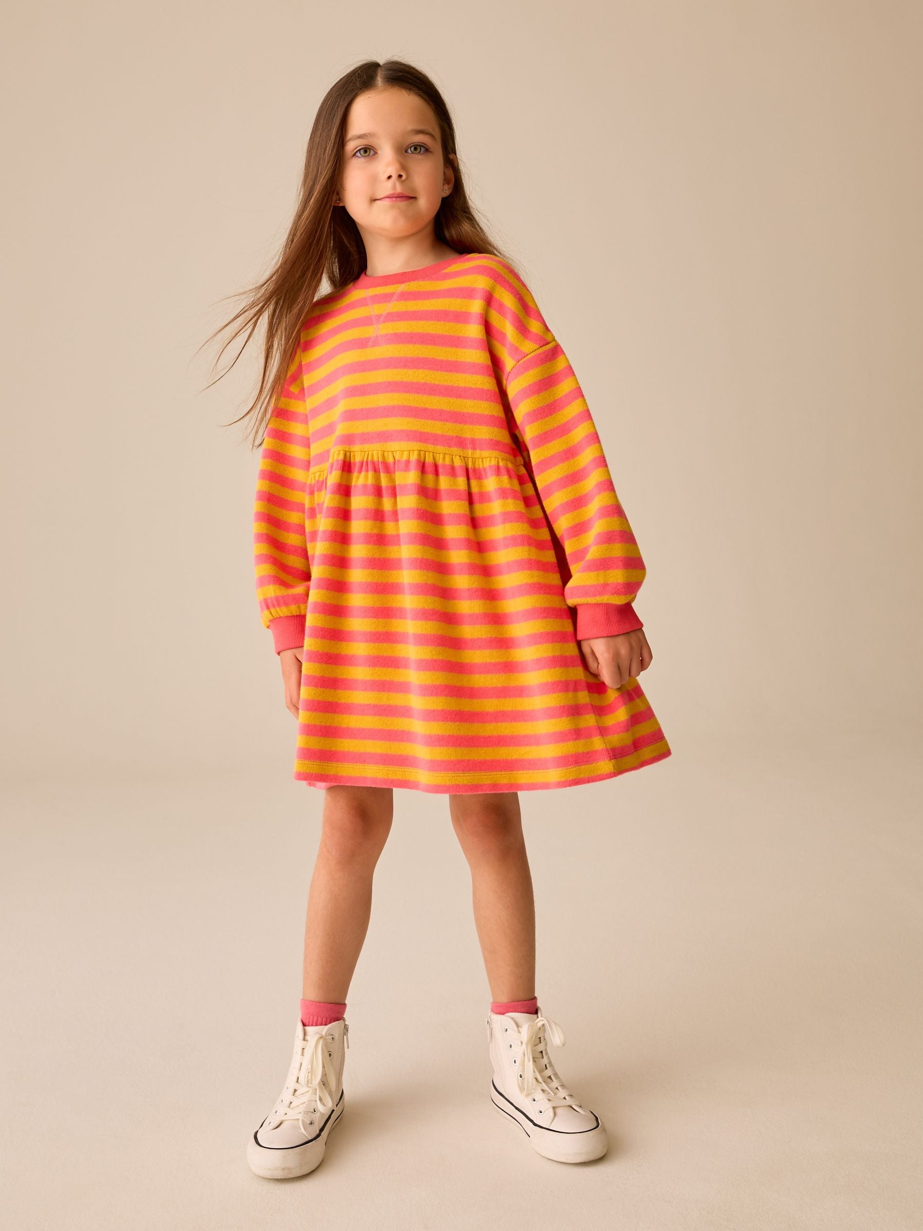 Dsiney Kidz - Pink and Orange Stripe Cosy Rib Jumper Dress (3-16yrs) image 2