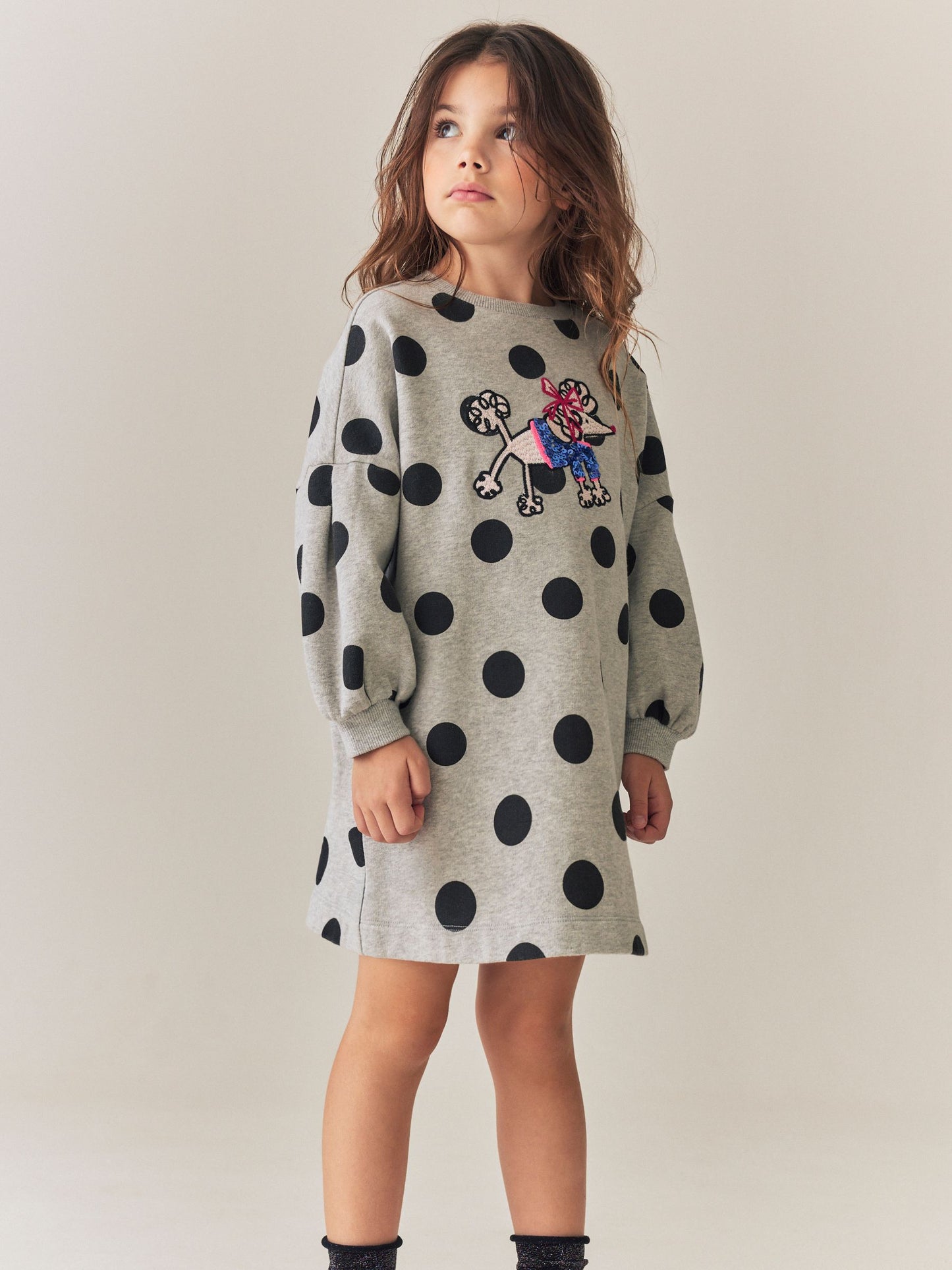 Dsiney Kidz - Grey Marl Polkadot Long Sleeve Sequin Jumper Dress (3-16yrs) image 1