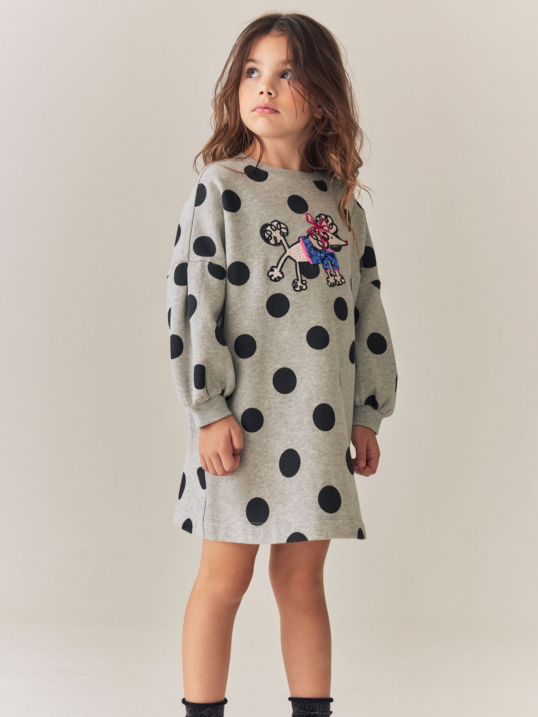 Dsiney Kidz - Grey Marl Polkadot Long Sleeve Sequin Jumper Dress (3-16yrs) image 1