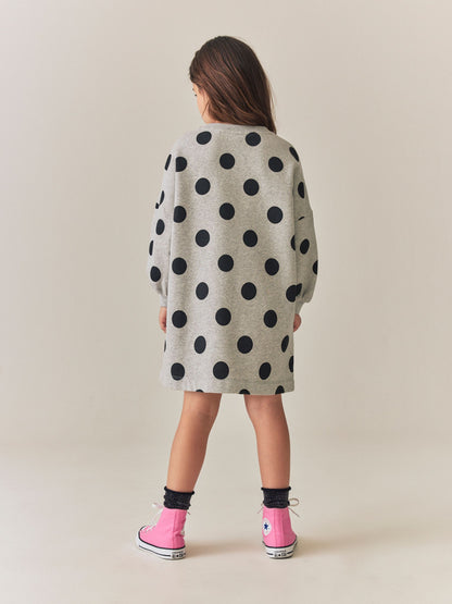 Dsiney Kidz - Grey Marl Polkadot Long Sleeve Sequin Jumper Dress (3-16yrs) image 3