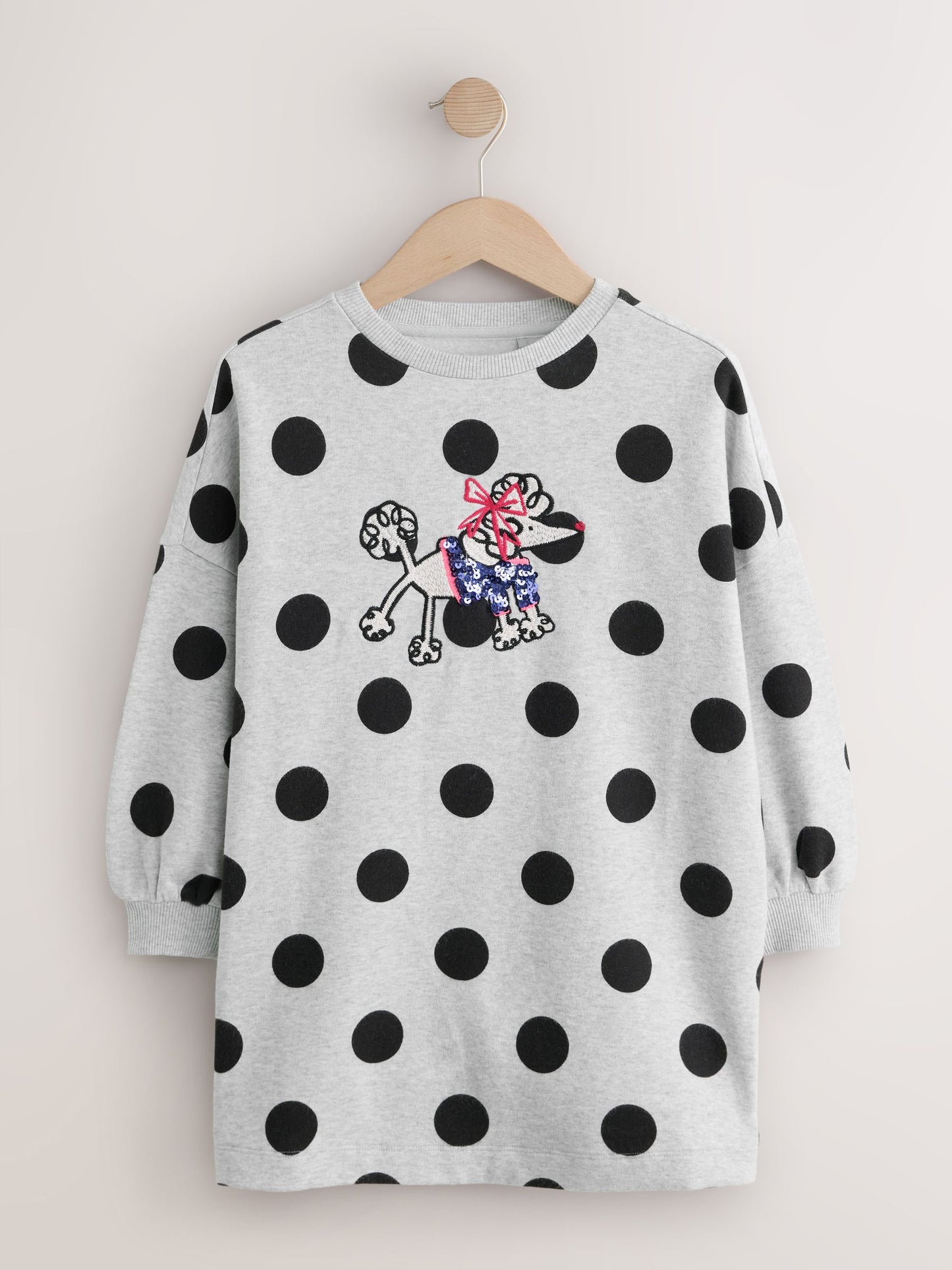 Dsiney Kidz - Grey Marl Polkadot Long Sleeve Sequin Jumper Dress (3-16yrs) image 5