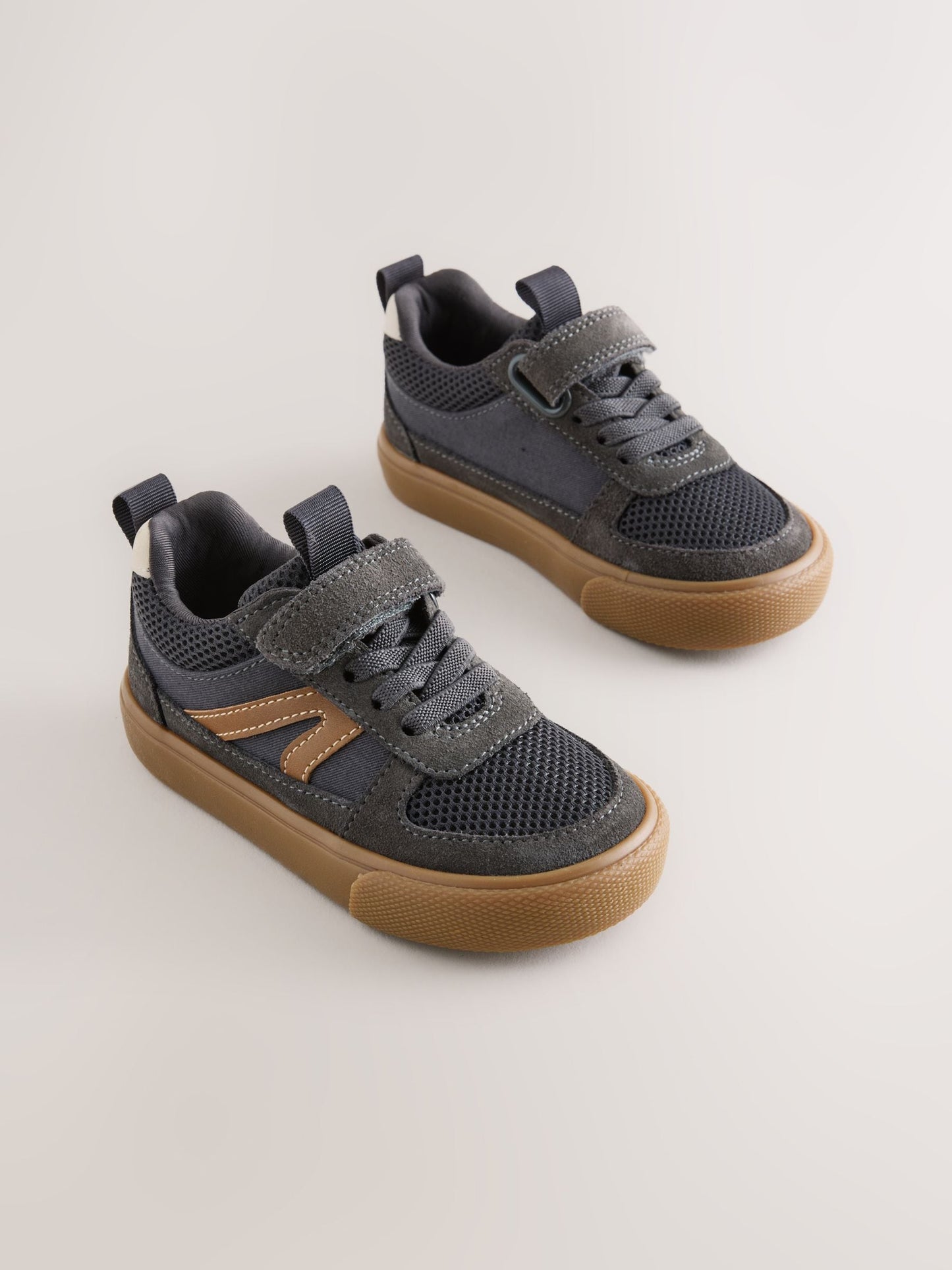 Charcoal Grey Standard Fit (F) Touch Fastening Elastic Lace Trainers image 1