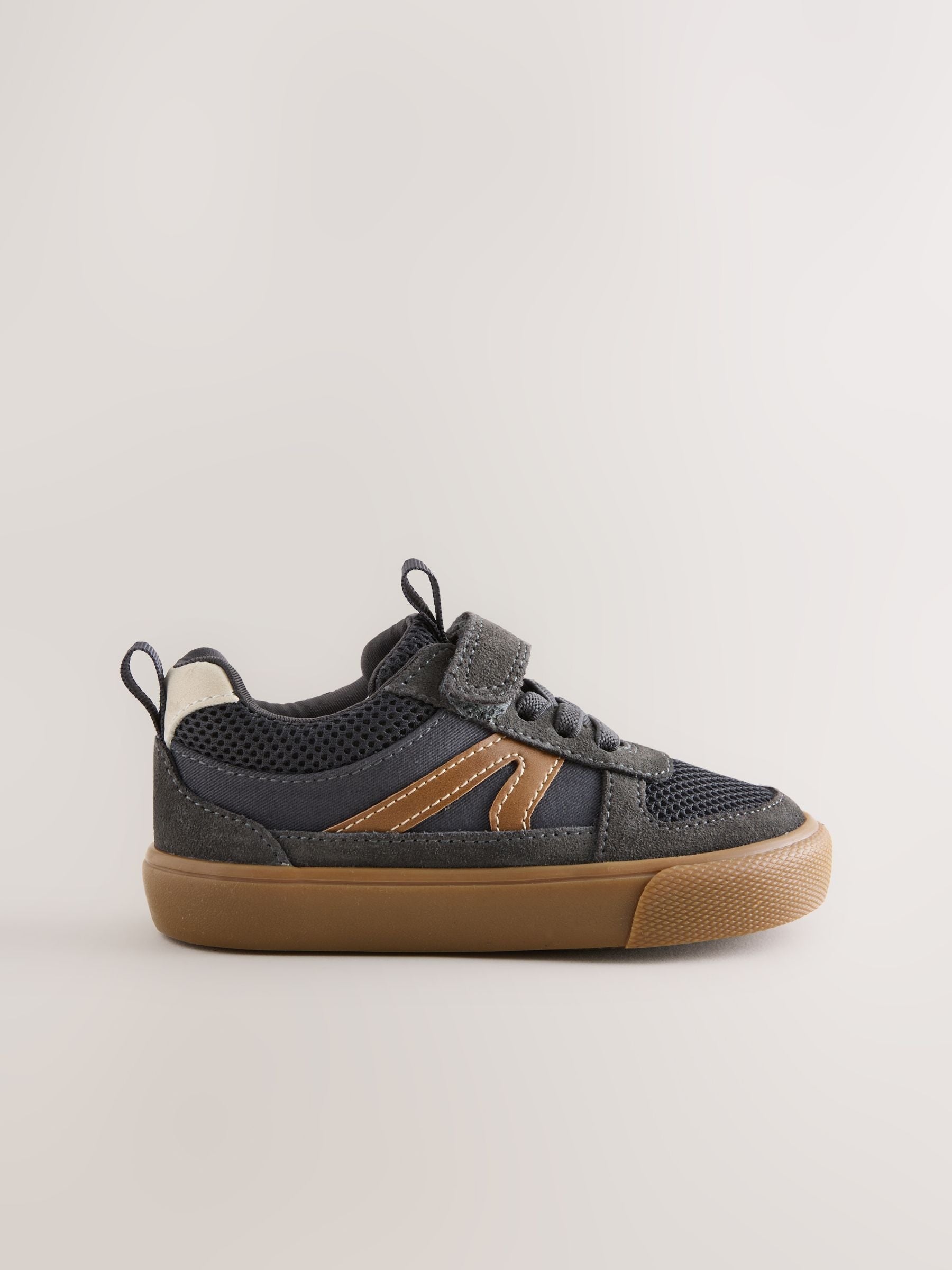 Charcoal Grey Standard Fit (F) Touch Fastening Elastic Lace Trainers image 2