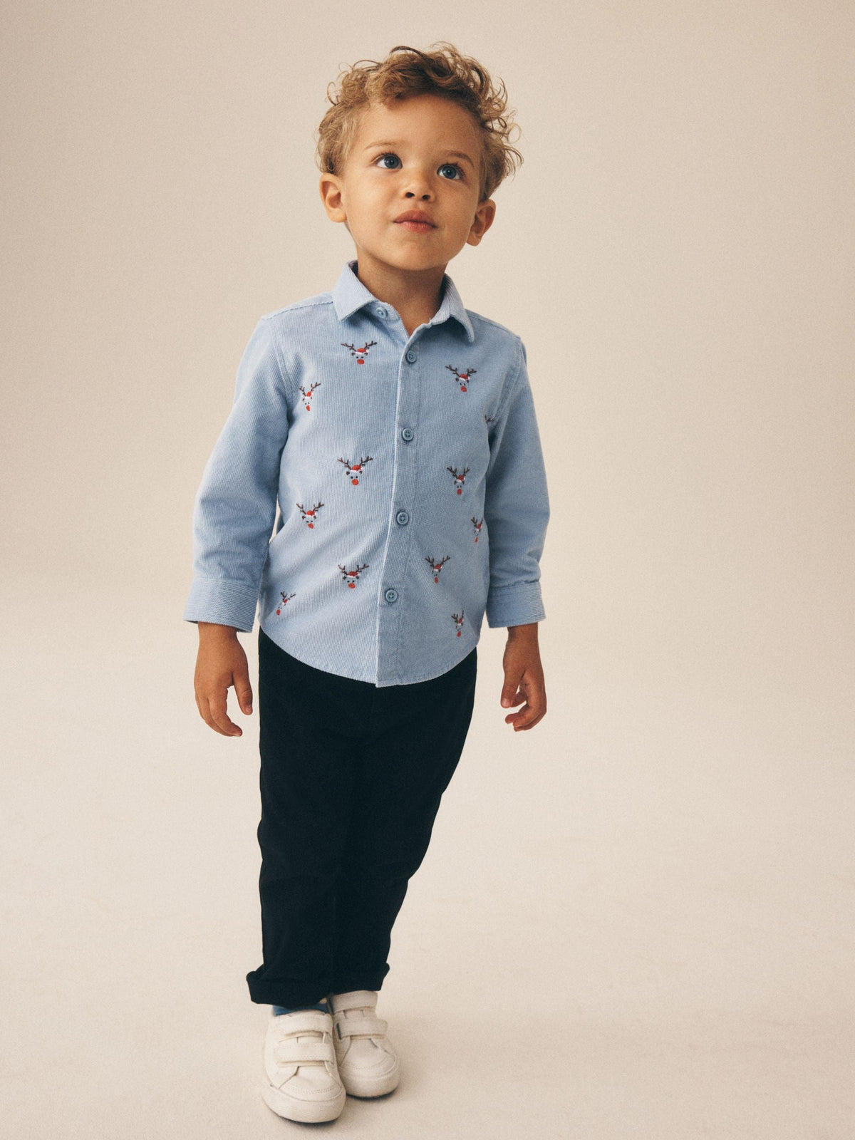 Pale Blue Long Sleeve All Over Embroidery Christmas Shirt (3mths-10yrs) - image 2