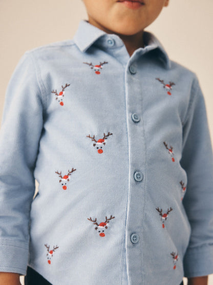 Pale Blue Long Sleeve All Over Embroidery Christmas Shirt (3mths-10yrs) - image 4