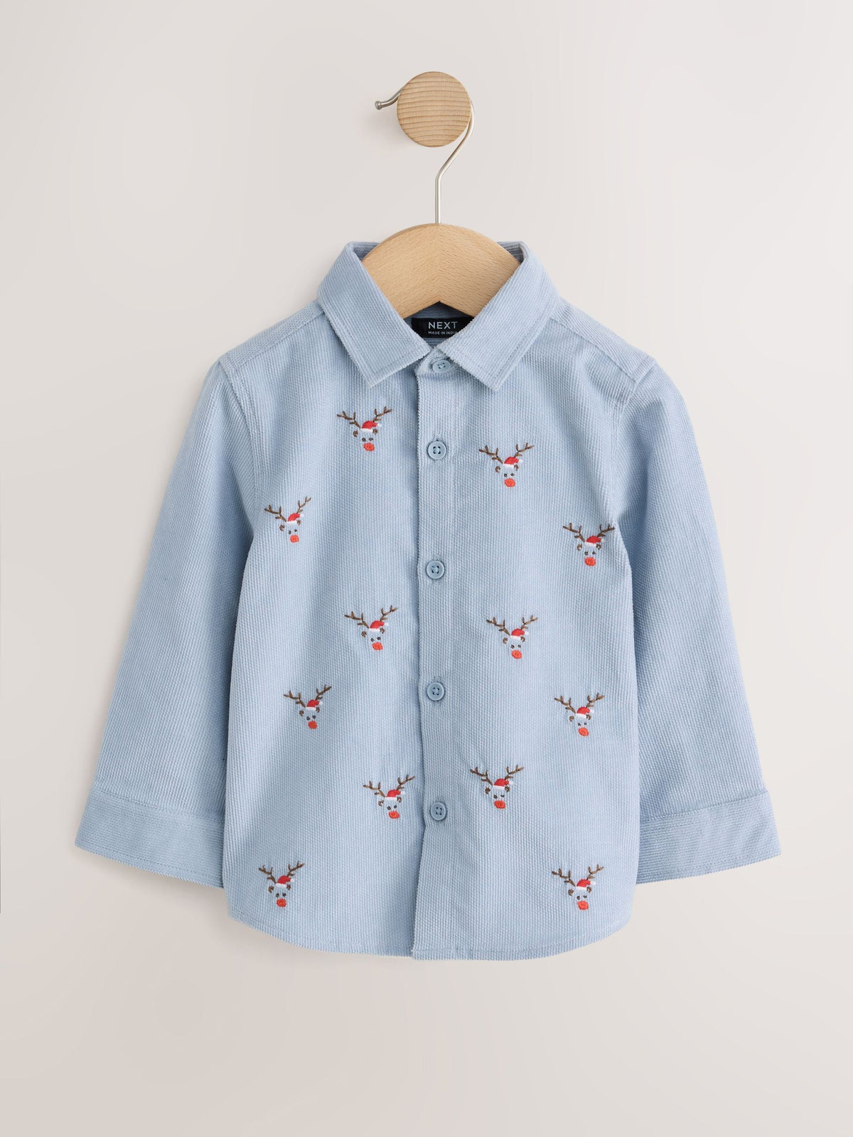 Pale Blue Long Sleeve All Over Embroidery Christmas Shirt (3mths-10yrs) - image 5