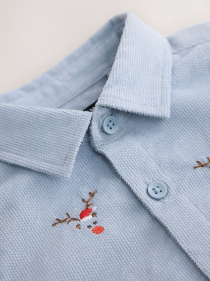 Pale Blue Long Sleeve All Over Embroidery Christmas Shirt (3mths-10yrs) - image 7