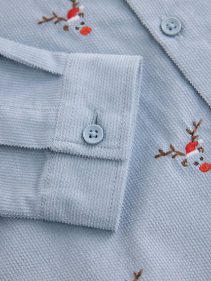 Pale Blue Long Sleeve All Over Embroidery Christmas Shirt (3mths-10yrs) - image 8