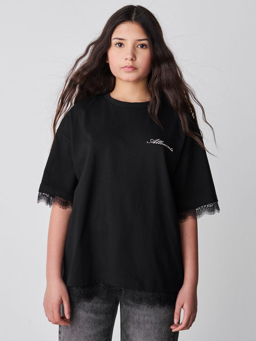 Dsiney Kidz - smALLSAINTS Black Lace Trim T-Shirt image 1
