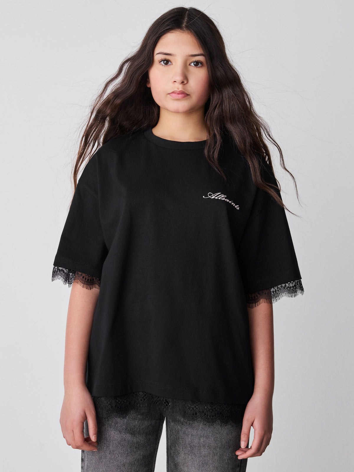 Dsiney Kidz - smALLSAINTS Black Lace Trim T-Shirt image 1