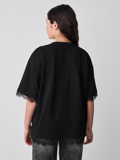 Dsiney Kidz - smALLSAINTS Black Lace Trim T-Shirt image 2