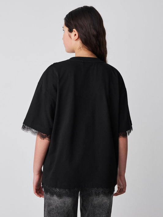 Dsiney Kidz - smALLSAINTS Black Lace Trim T-Shirt image 2