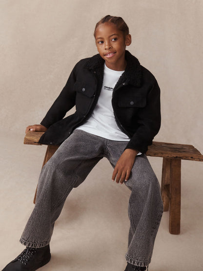 Black Borg Lined Faux Suede Shacket (3-16yrs) - image 2