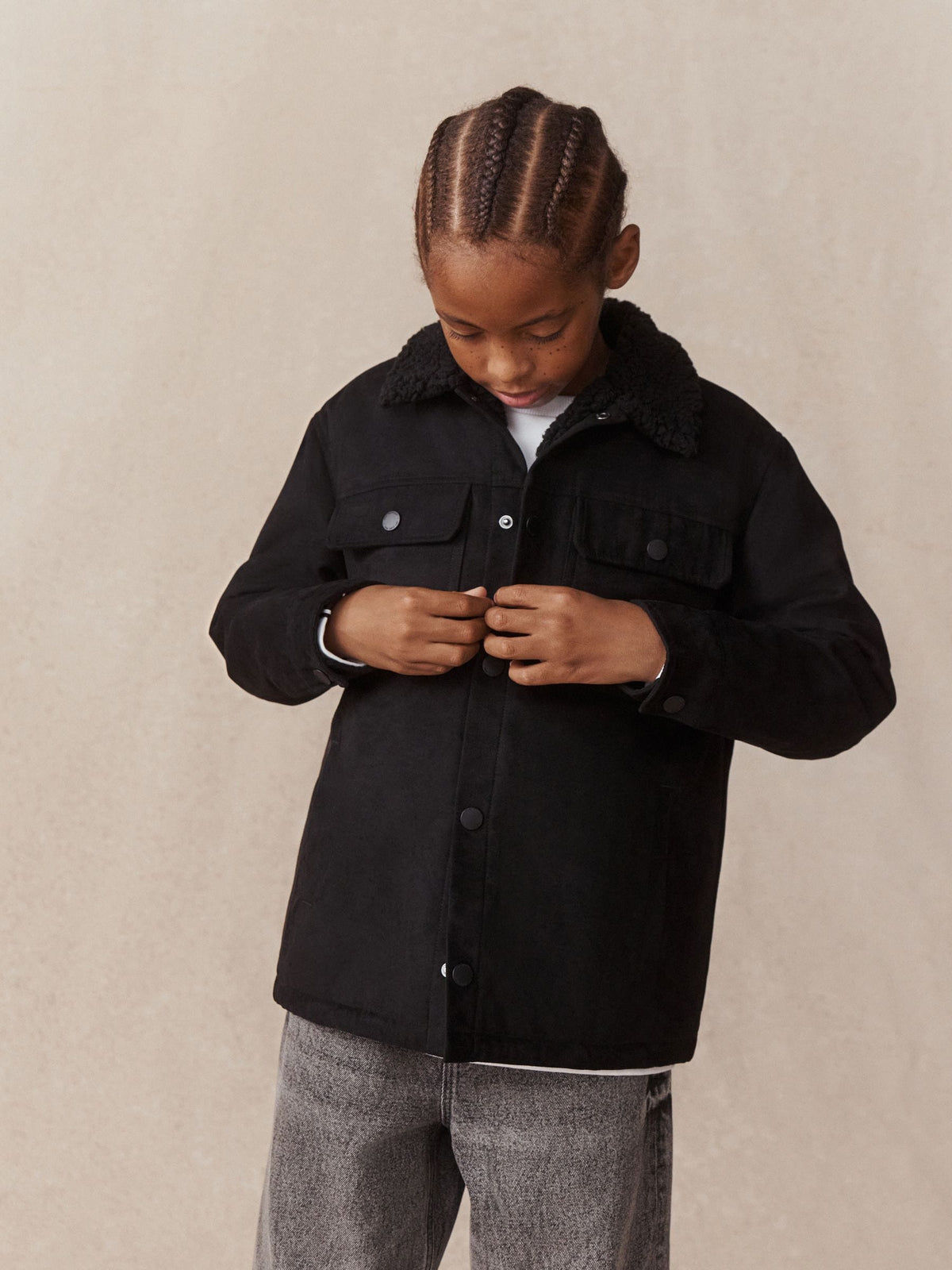 Black Borg Lined Faux Suede Shacket (3-16yrs) - image 3