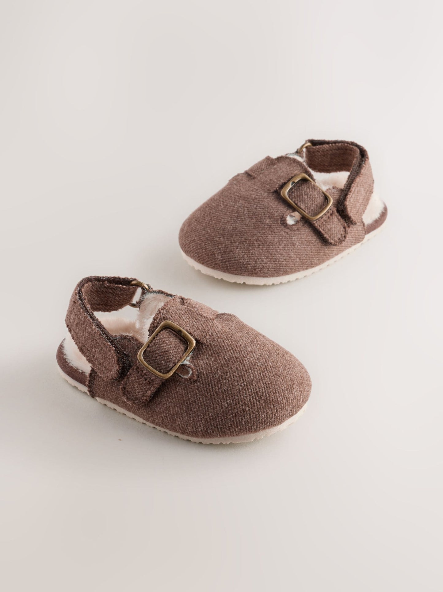 Chocolate Brown Baby Touch Fastening Fur lined Clog (0-2mths) image 1