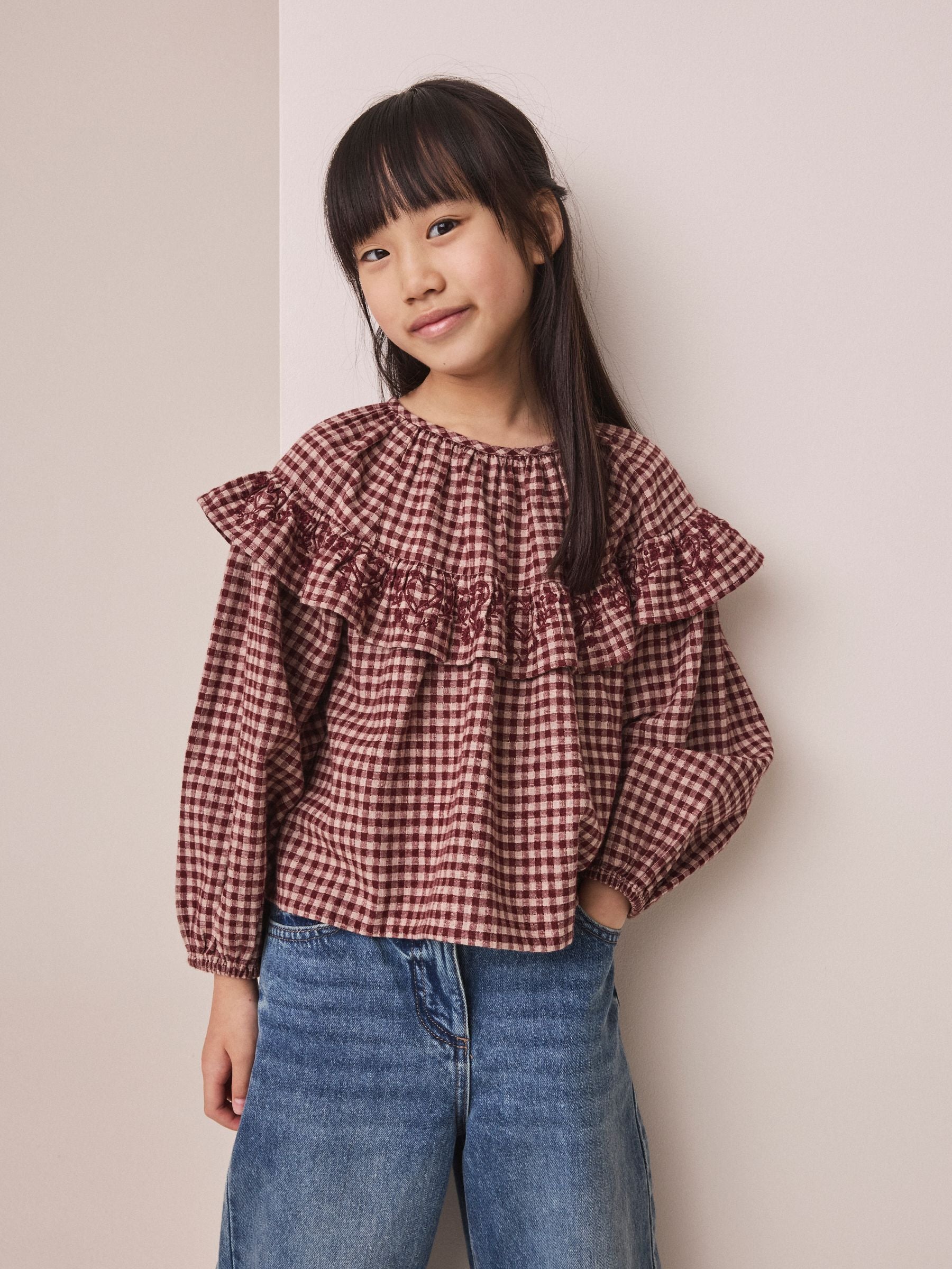 Dsiney Kidz - Chocolate Brown Check Ruffle Blouse (3-16yrs) image 1