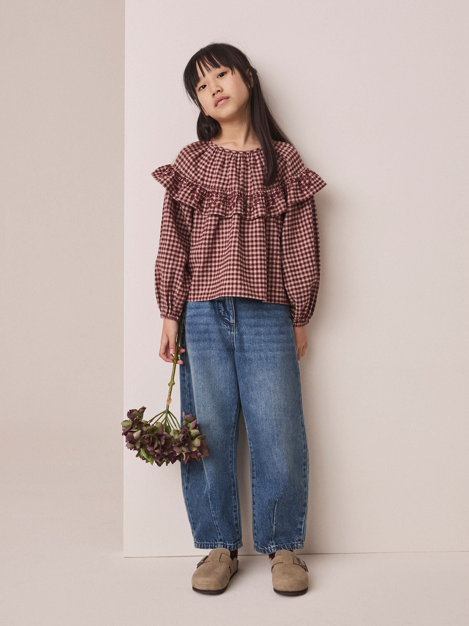 Dsiney Kidz - Chocolate Brown Check Ruffle Blouse (3-16yrs) image 2