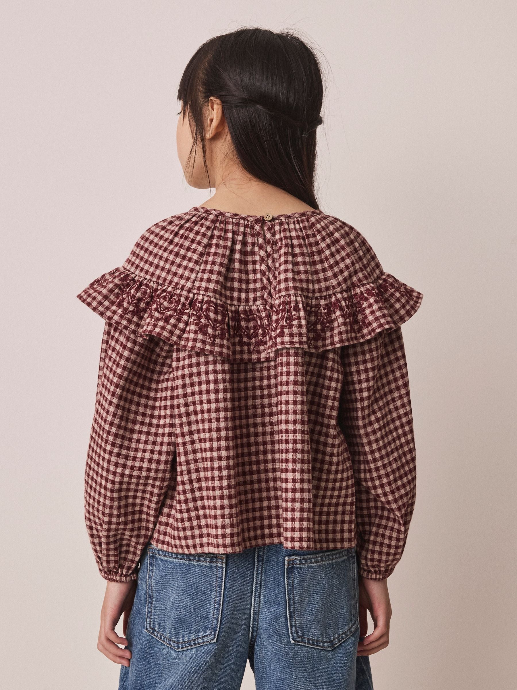 Dsiney Kidz - Chocolate Brown Check Ruffle Blouse (3-16yrs) image 3