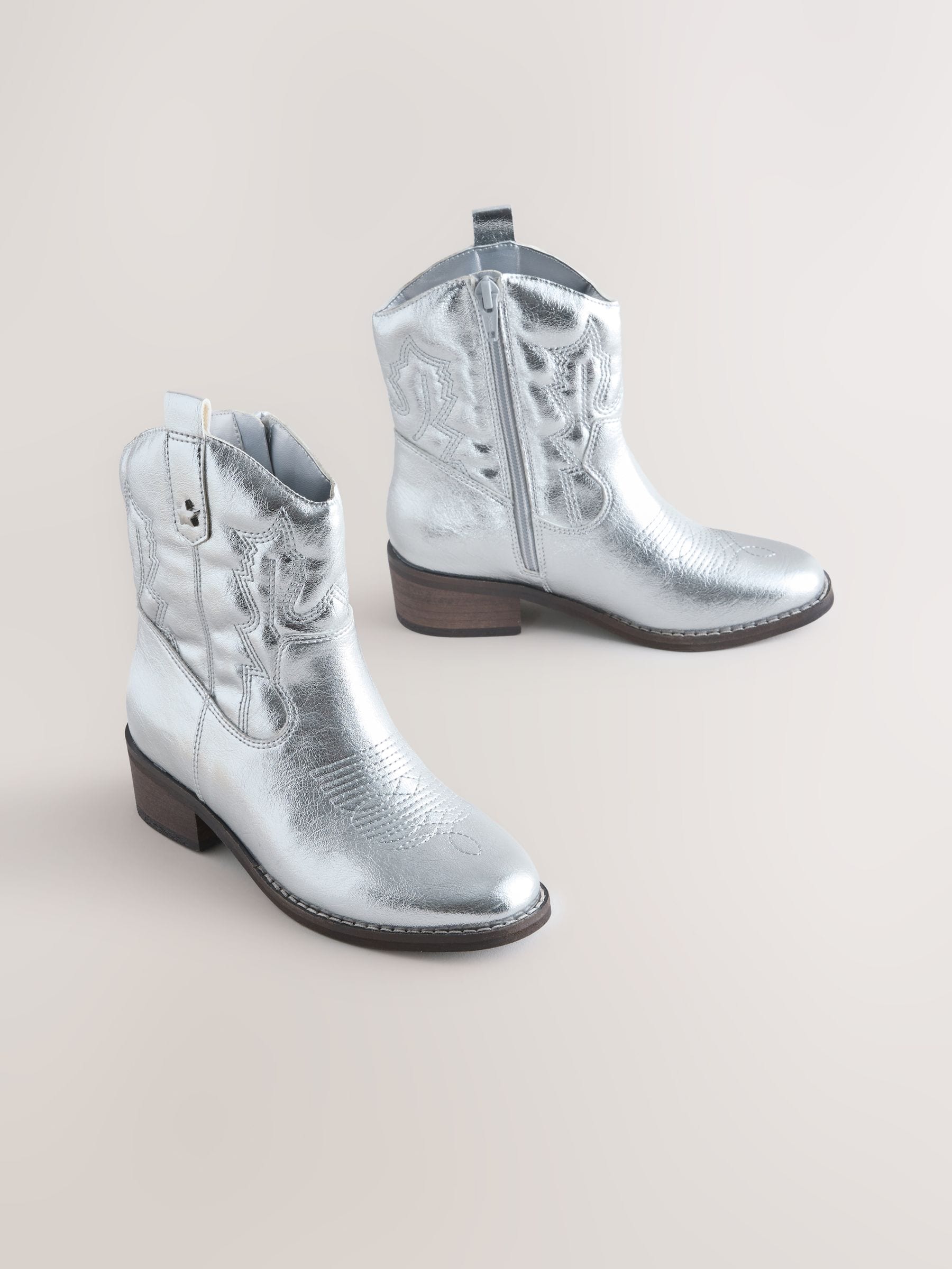 Silver Western Ankle Boots image 1