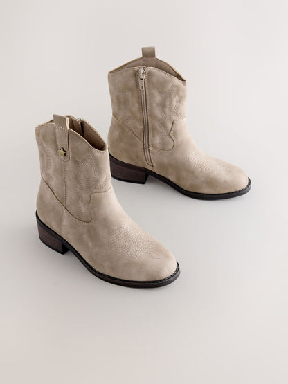 Mink Brown Faux Suede Western Ankle Boots image 1