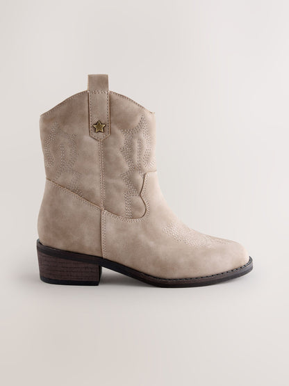 Mink Brown Faux Suede Western Ankle Boots image 2