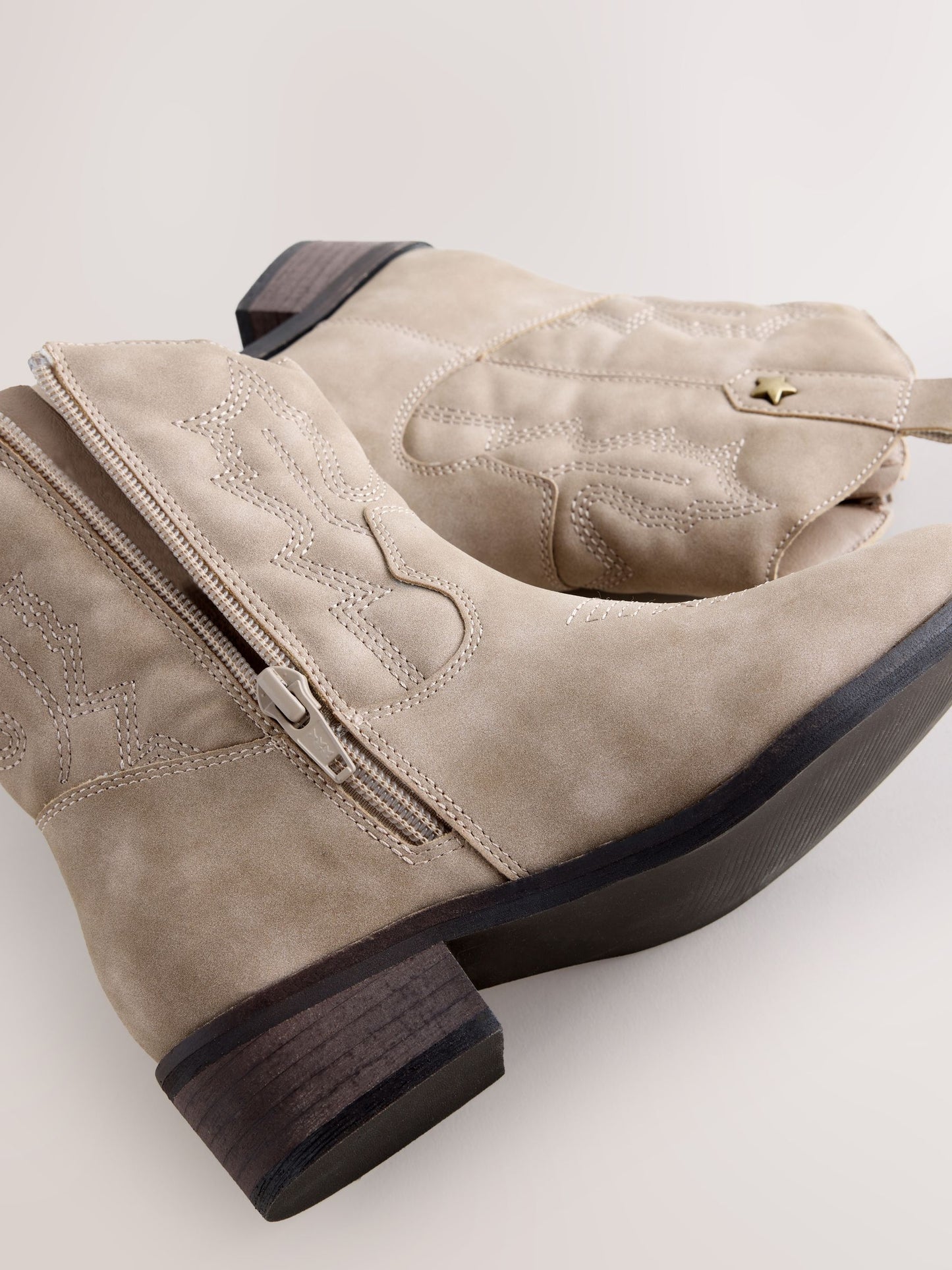Mink Brown Faux Suede Western Ankle Boots image 3