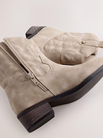 Mink Brown Faux Suede Western Ankle Boots image 3