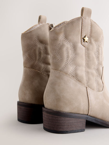 Mink Brown Faux Suede Western Ankle Boots image 4