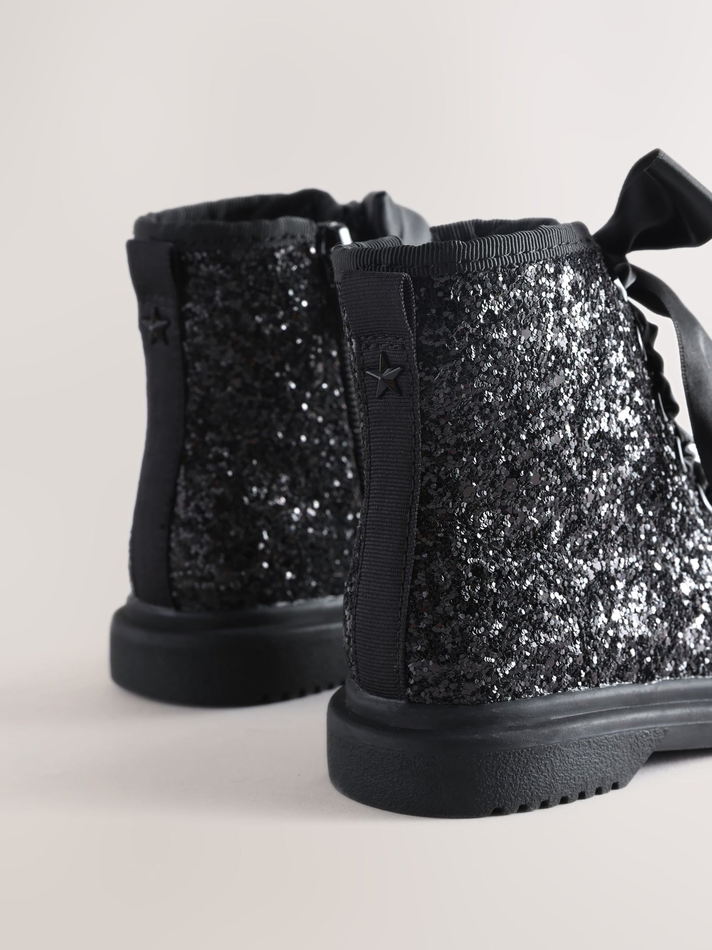 Black Glitter Wide Fit (G) Lace Up Ankle Boots image 5