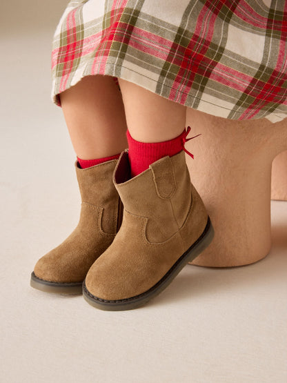 Suede Tan Brown Standard Fit (F) Western Ankle Boots image 1