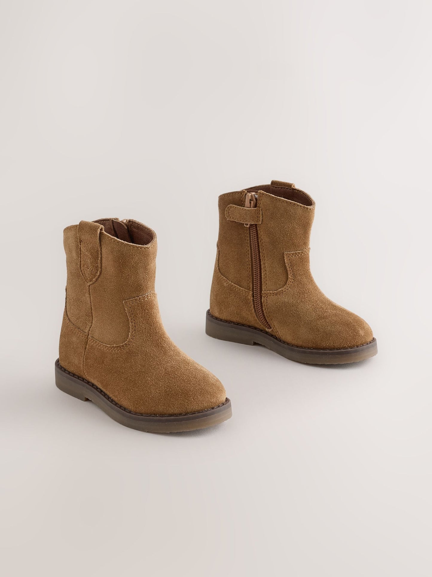 Suede Tan Brown Standard Fit (F) Western Ankle Boots image 2