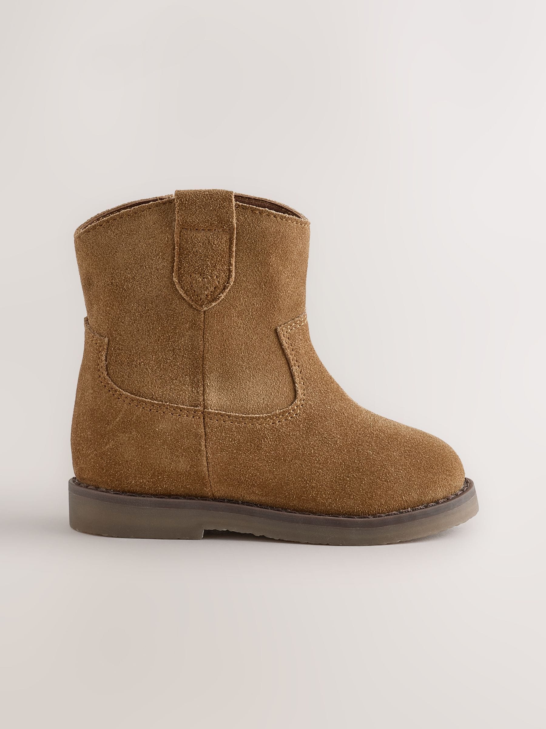 Suede Tan Brown Standard Fit (F) Western Ankle Boots image 3