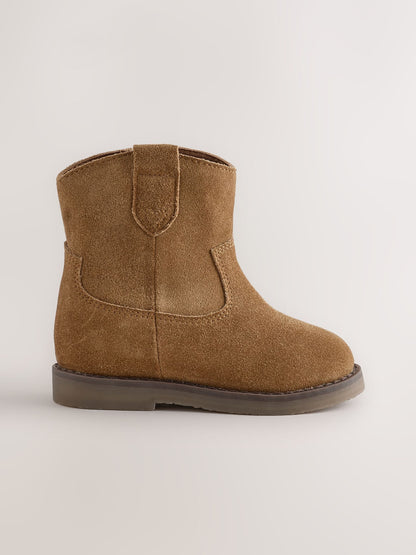 Suede Tan Brown Standard Fit (F) Western Ankle Boots image 3