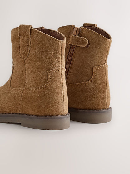 Suede Tan Brown Standard Fit (F) Western Ankle Boots image 5