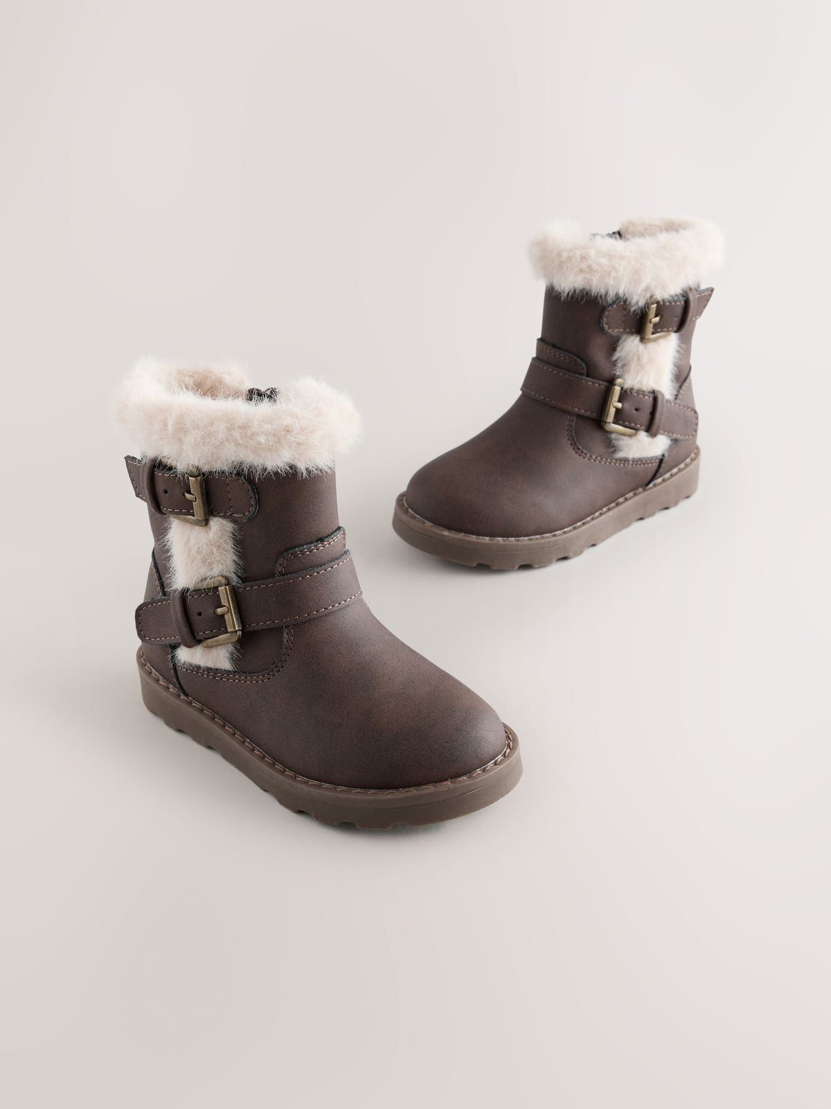 Chocolate Brown Fur Lined Buckle Boots - image 1