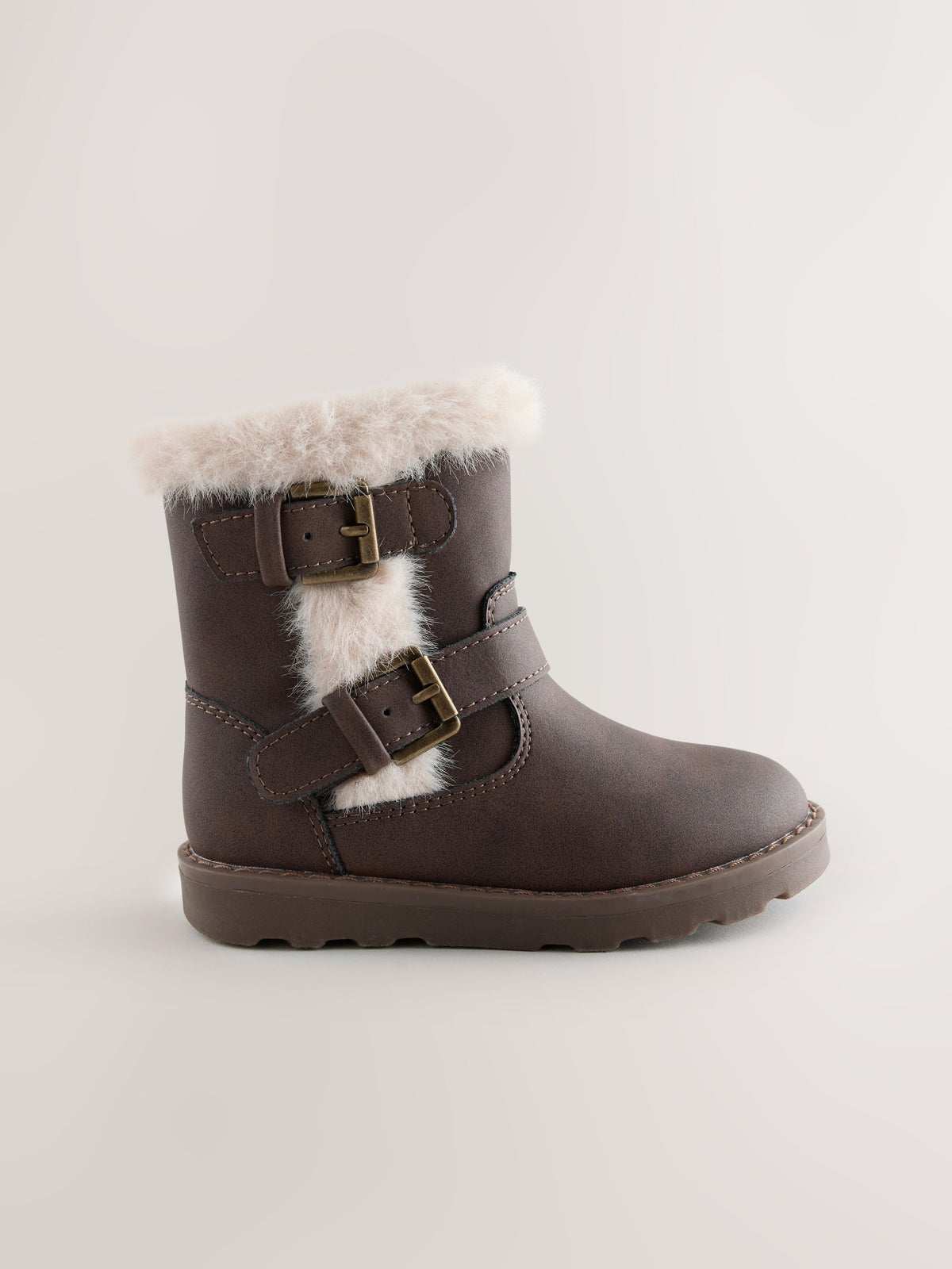 Chocolate Brown Fur Lined Buckle Boots - image 2